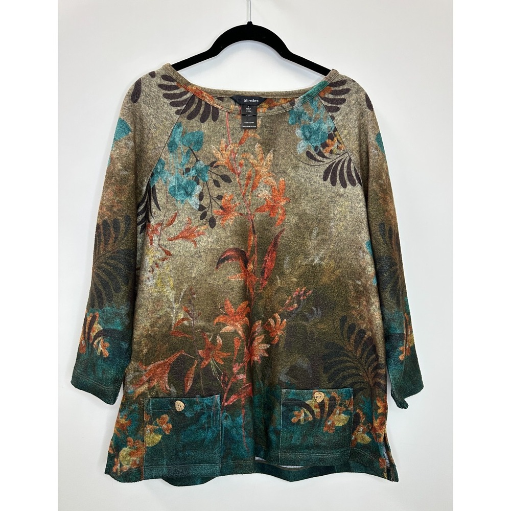 Ali Miles Brushed Soft Knit Tunic Top Pockets 3/4 Sleeve Small Autumn Fall Art - Picture 11 of 11